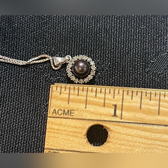 Stunning 925 Italian Sterling Silver Genuine Black Grey Pearl wDiamonds Necklace - Picture 10 of 13